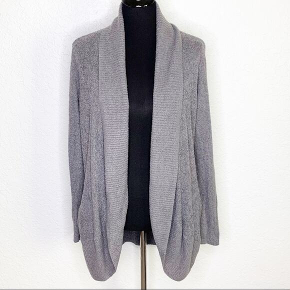 Barefoot Dreams CozyChic Lite Knit gray open front cardigan size Medium - Picture 1 of 15